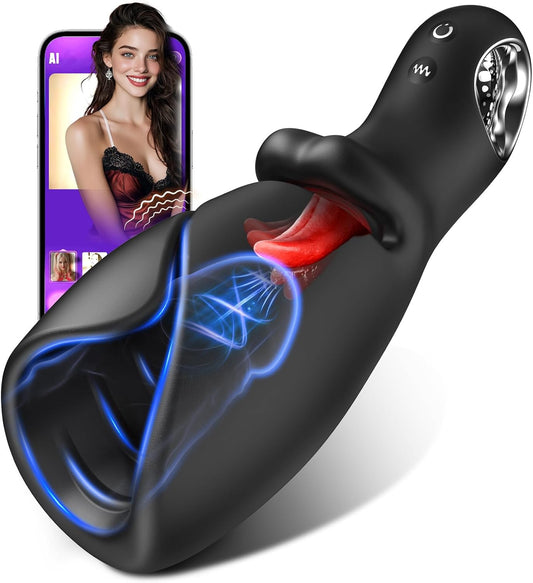 Male Sex Toys for Men Tongue Vibrator -  Male Masturbator AI Smart APP Control Pocket Pussy Stroker with 10 Licking & Vibrating Modes Penis Vibrator, Adult Male Sex Toys Lubricant Oils Massage