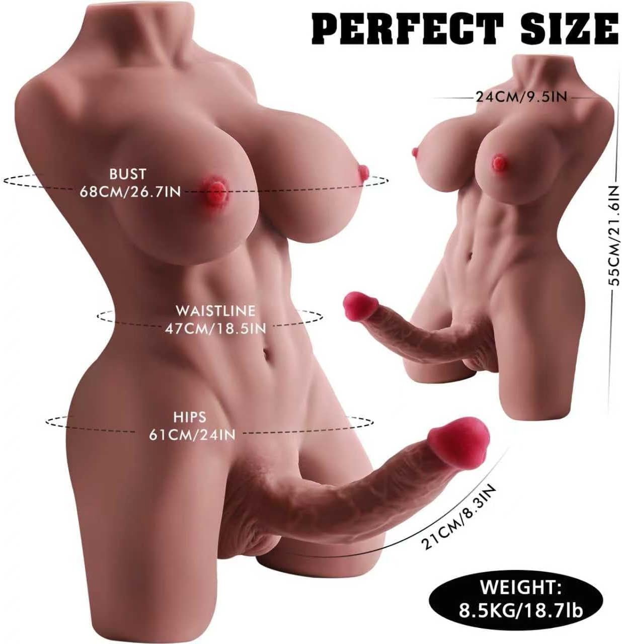 18.7Lb Realistic Sex Doll Sex Toys Masturbation Toys Shemale Full - Size Torso for Women with Huge Dildo Soft Body Trans with Big Penis Male Masturbator Adult Toys for Men - Brown - SinfulX - 