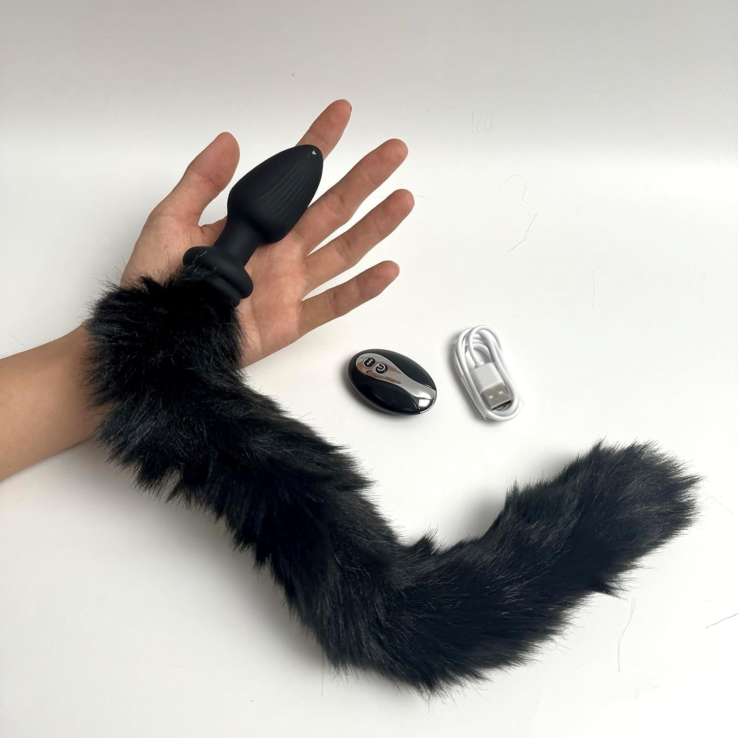 NightPulse Black Fox Tail Remote Vibrating Anal Plug - SinfulX - 