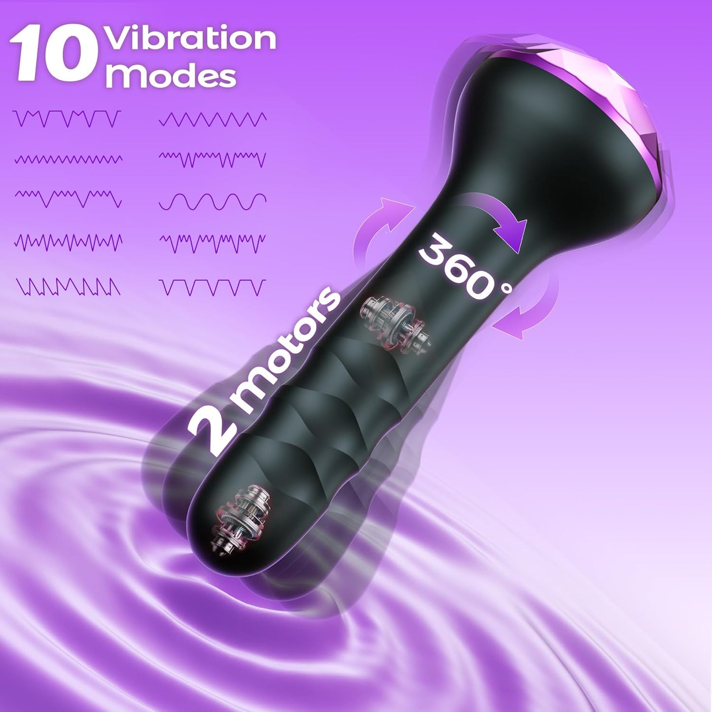 Vibrating Butt Plug Anal Toys, Prostate Massager with 10 Vibrating & Rotating Modes, Beginner - Friendly Anal Plug Sex Toys for Men & Women, 2 Motors Anal Dildo & G - Spot Vibrator Anal Beads Adult Toys - SinfulX - 