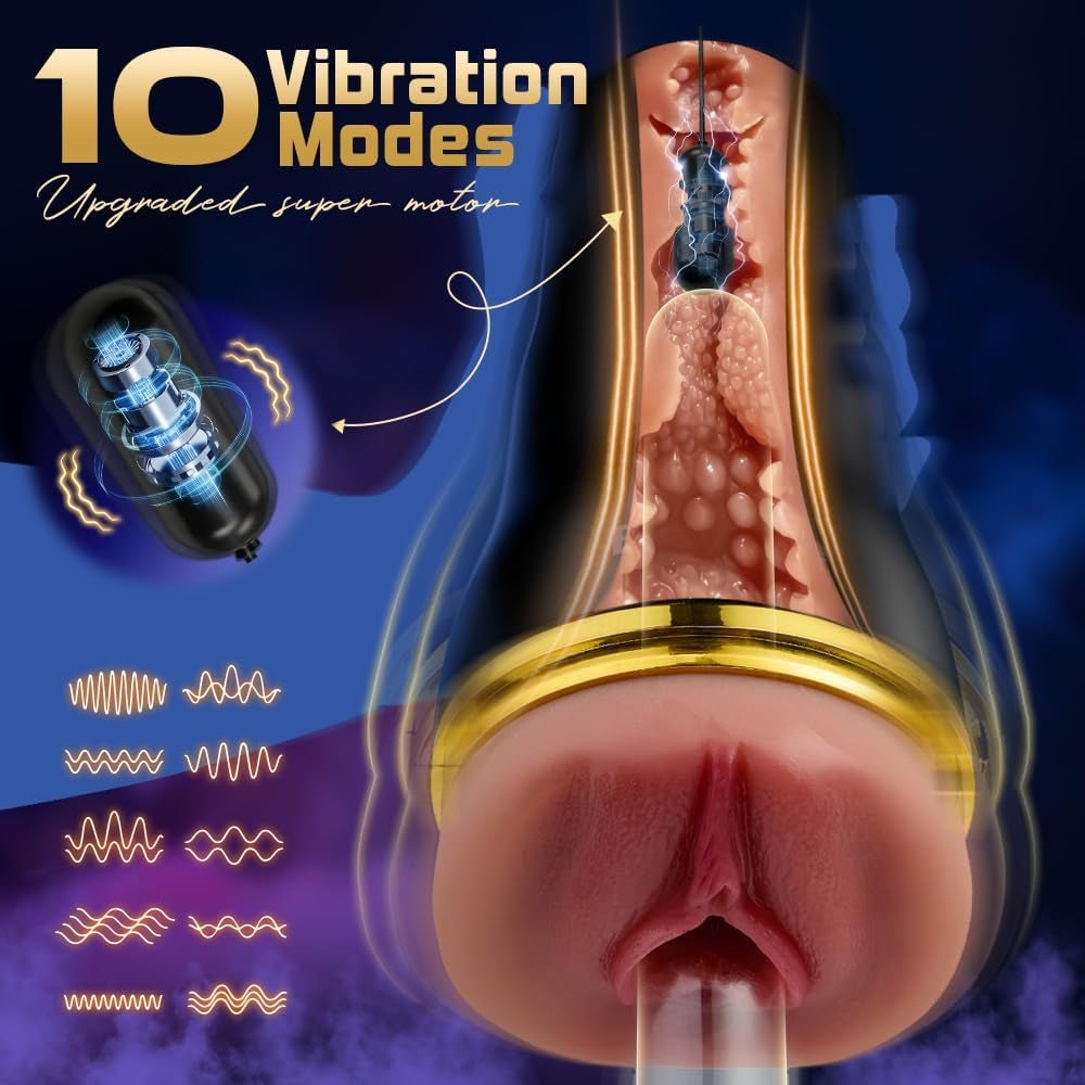 Automatic Male Masturbator Sex Toys for Men Masturbation - Realistic Pocket Pussy with 5 Suction&10 Vibration,Vibrating Male Masturbator Cup Male Sex Toys Sex Machine with Textured Channels - SinfulX - 
