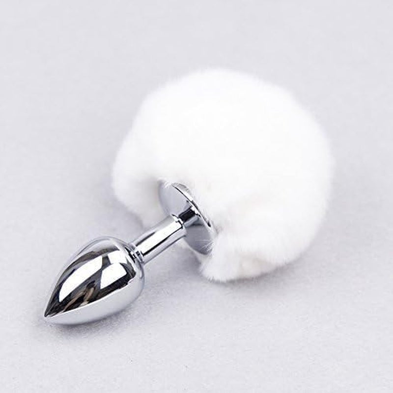 SnowBunny Small Bunny Tail Steel Butt Plug White - SinfulX - 