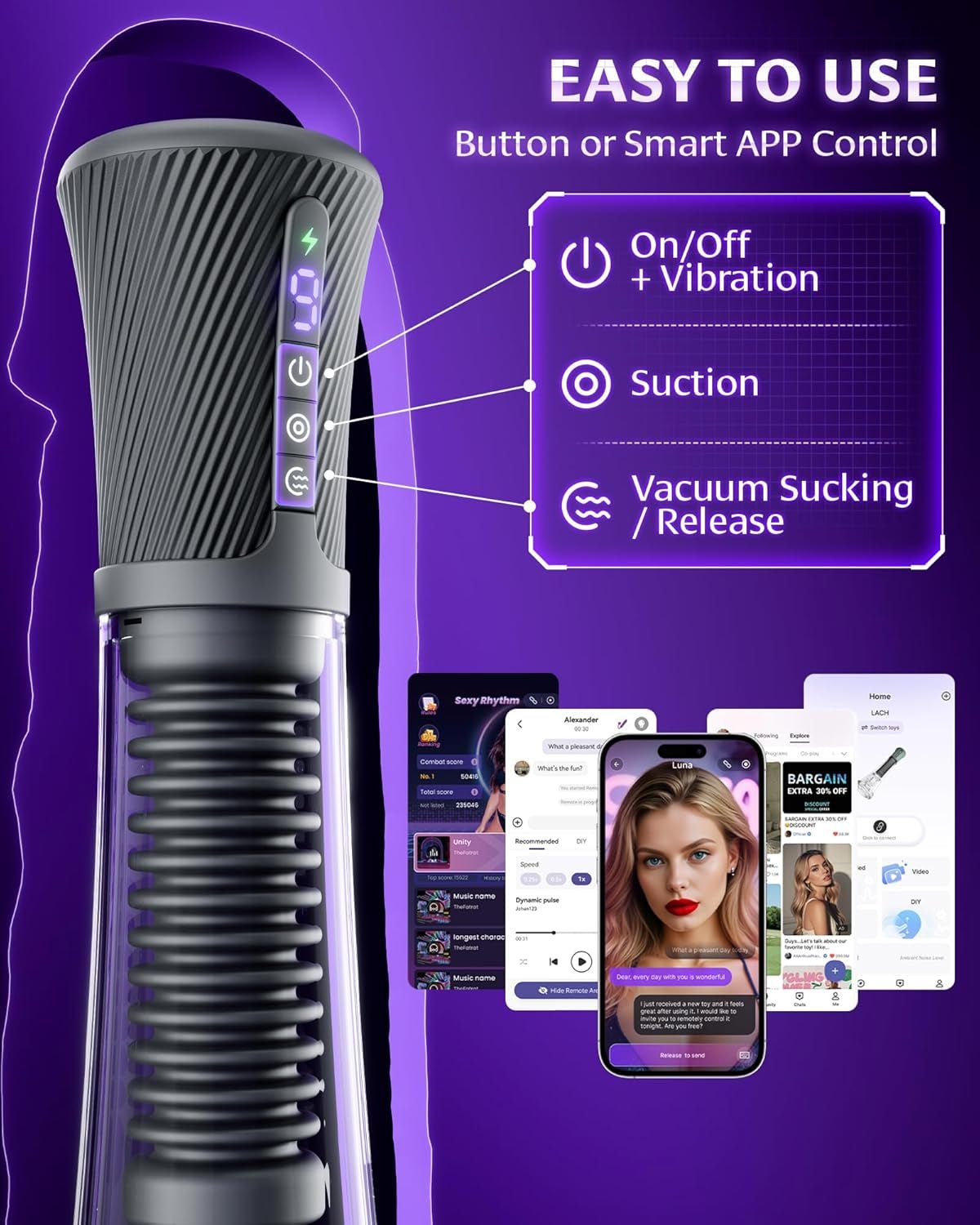 ApexPulse AI Male Masturbator 3 Sleeves Suction Pump - SinfulX - Personal Care > Sexual Wellness > Male Suction Vibrator