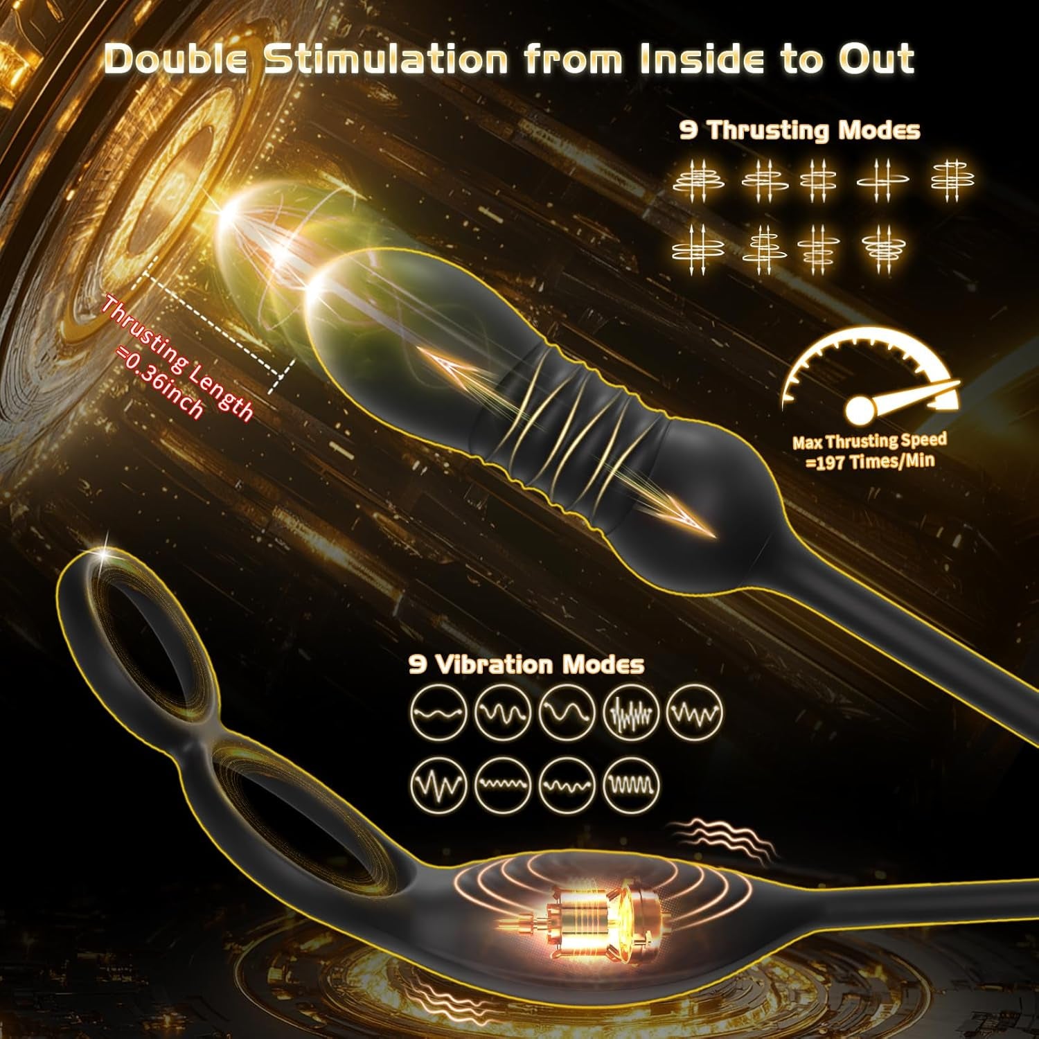 Thrusting Prostate Massager Anal Sex Toy with Vibrating Cock Ring Taint Testicle Stimulator, Remote Control APP Anal Butt Plug Dildo, Penis Ring Vibrator for Men,  Couples Male Adult Sex Toys