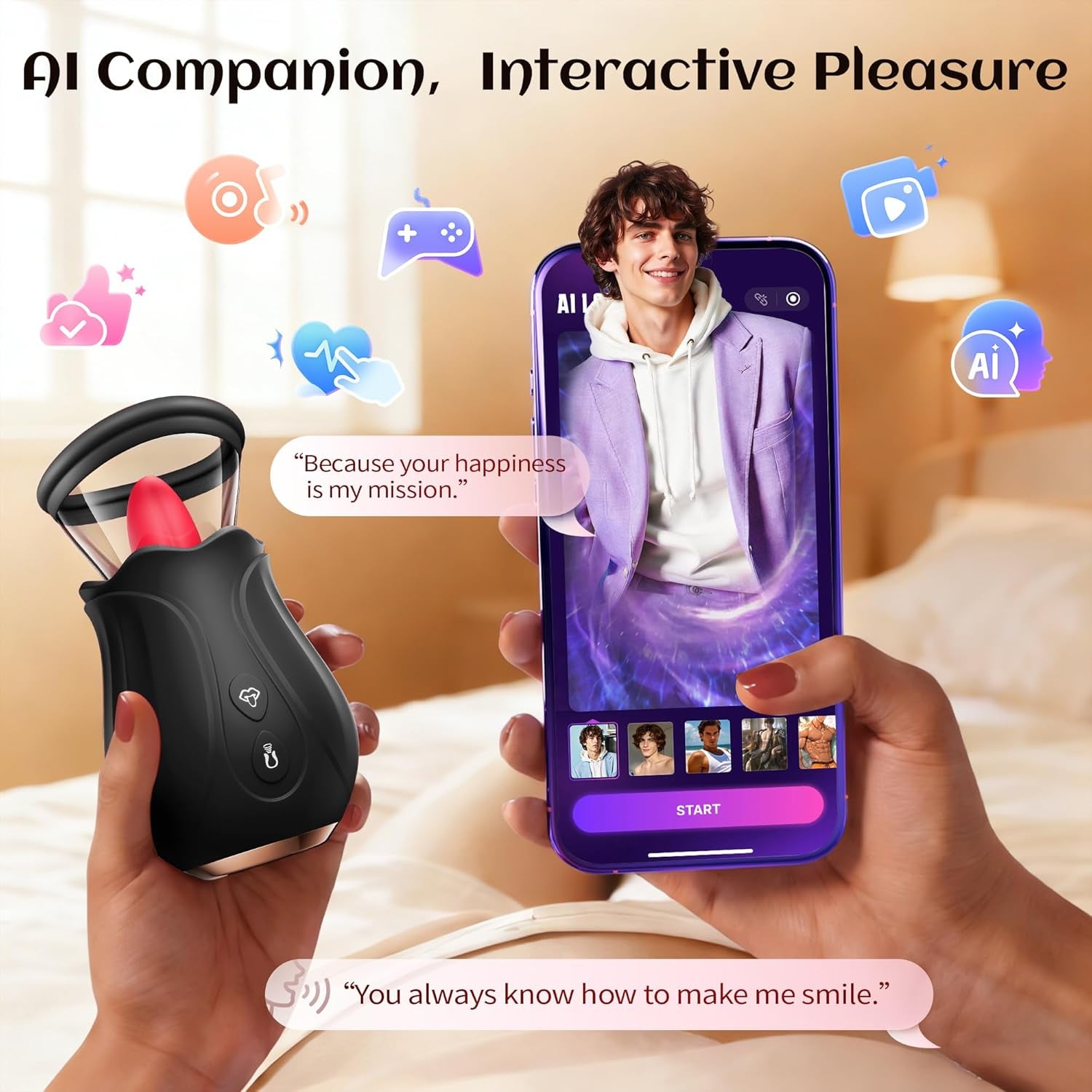 Dildo Vibrator Sex Toys - AI APP Rose Toy Adult Toys for Women with 7 Sucking & 10 Tongue 360° Licking & Vibrating, Rose Sex Toy Vibrators for Clit Nipple Anal, Removable Cup Couples Sex Toy - SinfulX - 