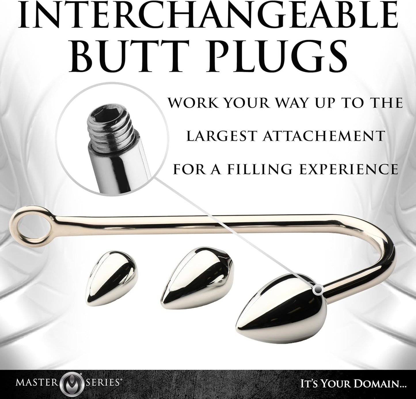 Anal Hook Trainer Anal Hook with 3 Plugs for Men, Women & Couples. Stainless Steel Hook, 3 Interchangeable Aluminum Alloy Plugs, Tapered for Easier Insertion. 4 Pieces, Grey - SinfulX - 