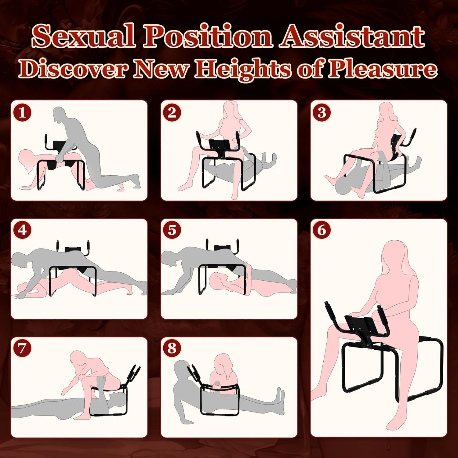 Multifunction Sex Position Enhancer Chair, Sex Stool with Adjustable Handrail&Phone Stand, Easy to Assemble, 350Lbs Weight Capacity, Sex Position Aid Bounced Sex Toys Furniture for Couples Women Men - SinfulX - 