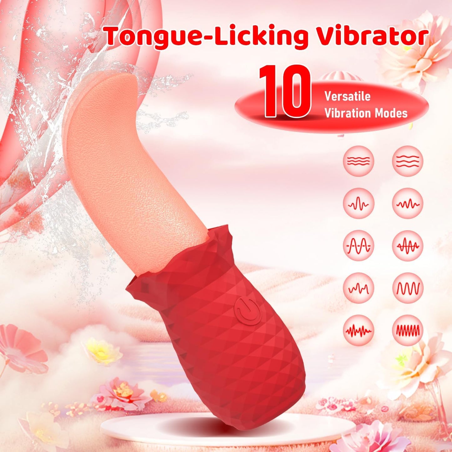 10 - Speed Rose Tongue Licking Vibrator for Women – Realistic Silicone Tongue Design,10 Vibration Modes, Waterproof USB Rechargeable Clitoral Stimulator,Quiet Discreet Adult Sex Toy for Women (Red) - SinfulX - 