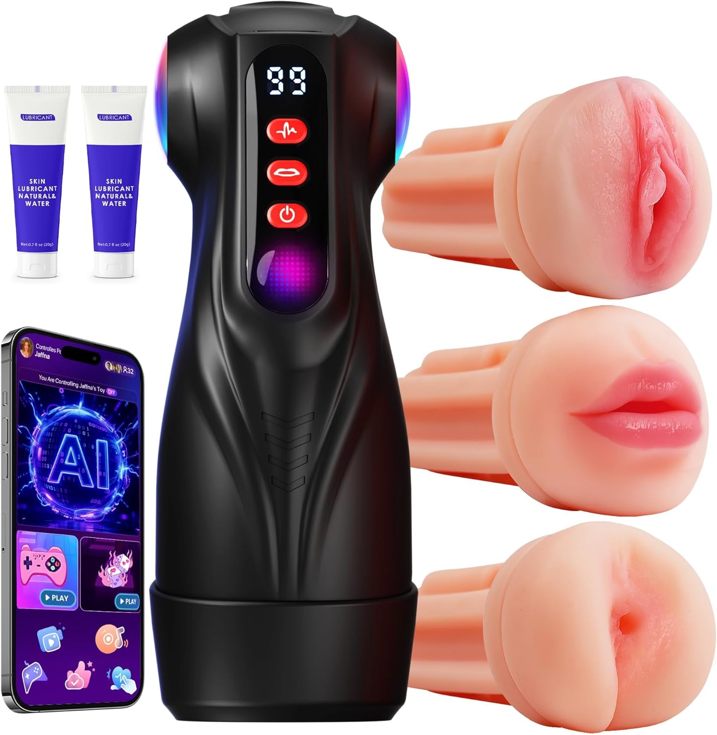 Male Masturbator Sex Toys for Men - 3 Sleeves AI Sync Pocket Pussy Penis Pump with 9 Sucking & 9 Vibrating, APP Adult Toys Mens Sex Toy, Colorful Lighting Stroker Machine Erotic Massage Kits - SinfulX - 