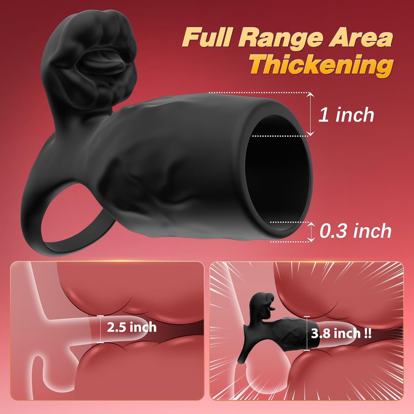 Vibrating Cock Ring with Penis Sleeve, Male Sex Toys for Men Extender Stronger Shock Vibrator 9 Modes Long Tongue Licking Clitoral Stimulator, Enhancing Lasting Couple Sex Toys