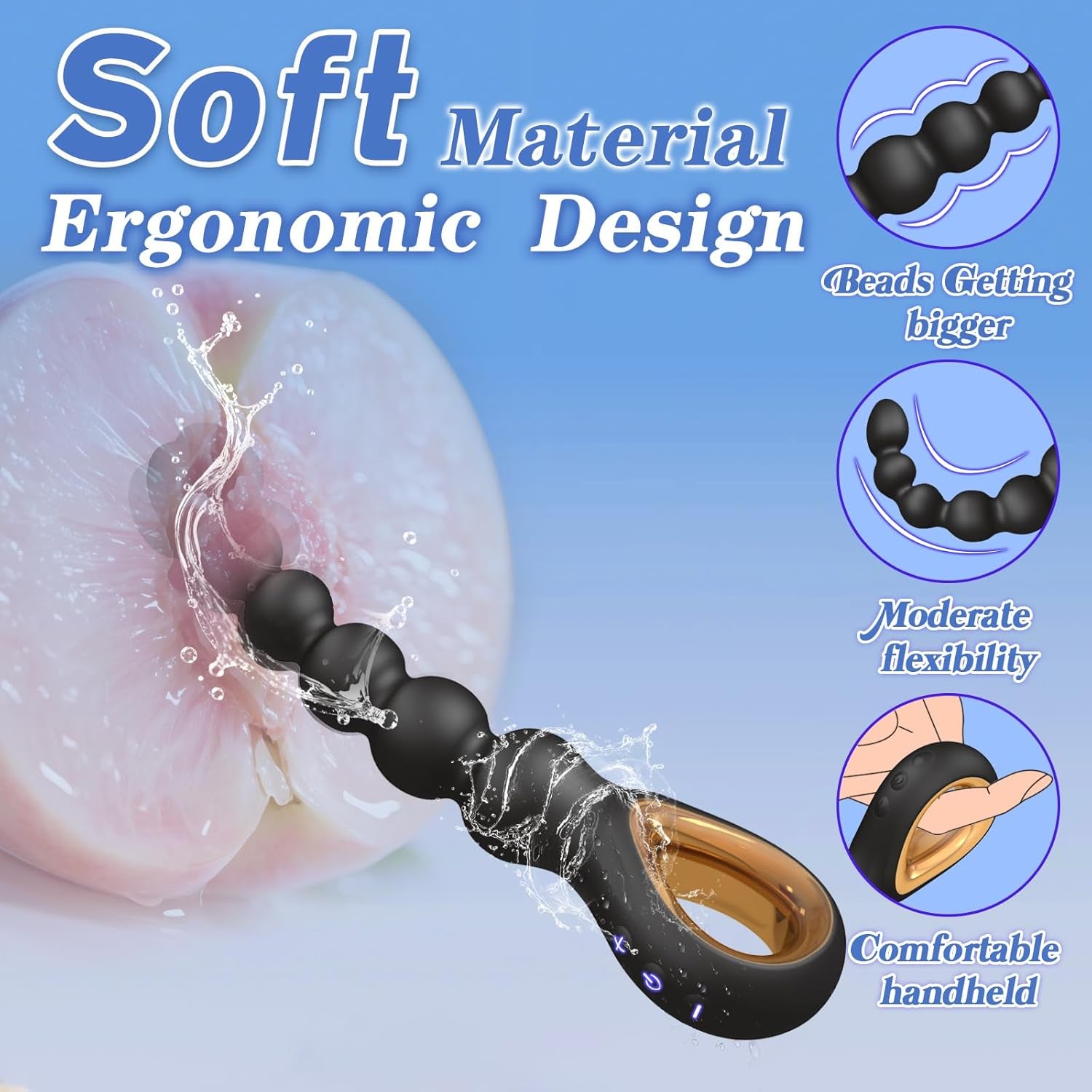 Vibrating Anal Beads Butt Plug, Rechargeable Flexible Butt Plug Prostate Massager with 10 Vibration Modes Anal Toys, Silicone Anal Beads with Pull Ring Design, Anal Toy for Men Women Couple - SinfulX - 