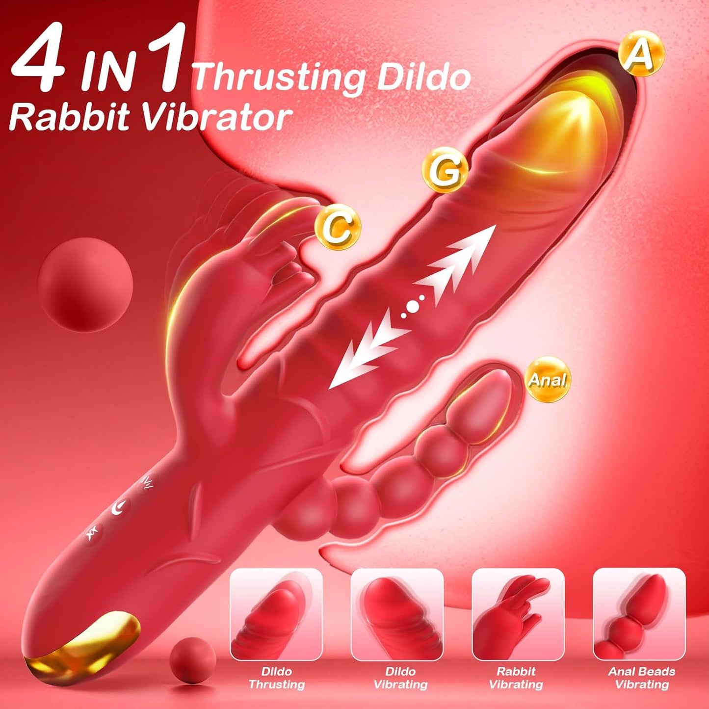 QuadraCore 4 - in - 1 Thrusting Rabbit Vibrator 3 Thrust 10 Modes - SinfulX - 