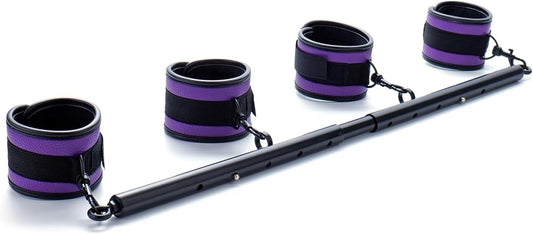 Spreader Bar Expandable Exercise Stainless Steel with 4 Pcs Fur Adjustable Strap, Yoga Training Fitness Gear, Workout Bar,Sports Gym Kit - SinfulX - 