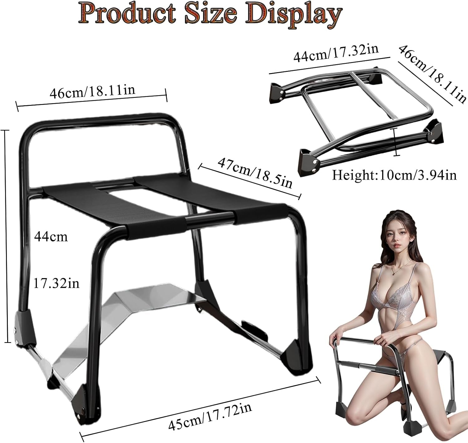 Folding Sex Chair, Sex Position Enhancer Chair,Large Size Position Aids Chair with Handrail Novelty Sex Toy Sex Games Portable Sex Bench for Couples Adult SM Games (Dark Black) - SinfulX - 