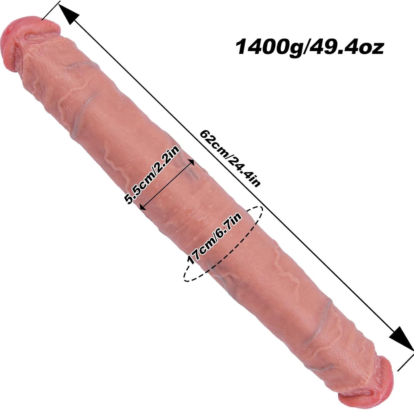 24.4*2.2 Inch Huge Double - Ended Thick Dildo, Extra Large Silicone Double - Headed Dildo for Vaginal Anal Stimulator,Xxl Wide Realistic Long Dual Penis for Couples,Women and Gay Men,Giant Adult Sex Toys - SinfulX - 