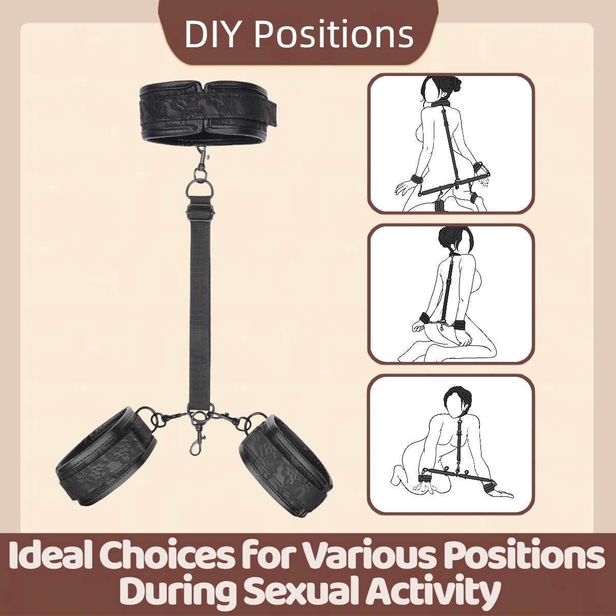 Spreader Bar BDSM Bondage Restraints Kit 11PCS Sex Toys Handcuffs Ankle Collar Cuffs Nipple Clamps Ball Gag Blindfold Paddle Dice PU Leather Lace Pattern Adjustable Adult Games for Couples - SinfulX - 