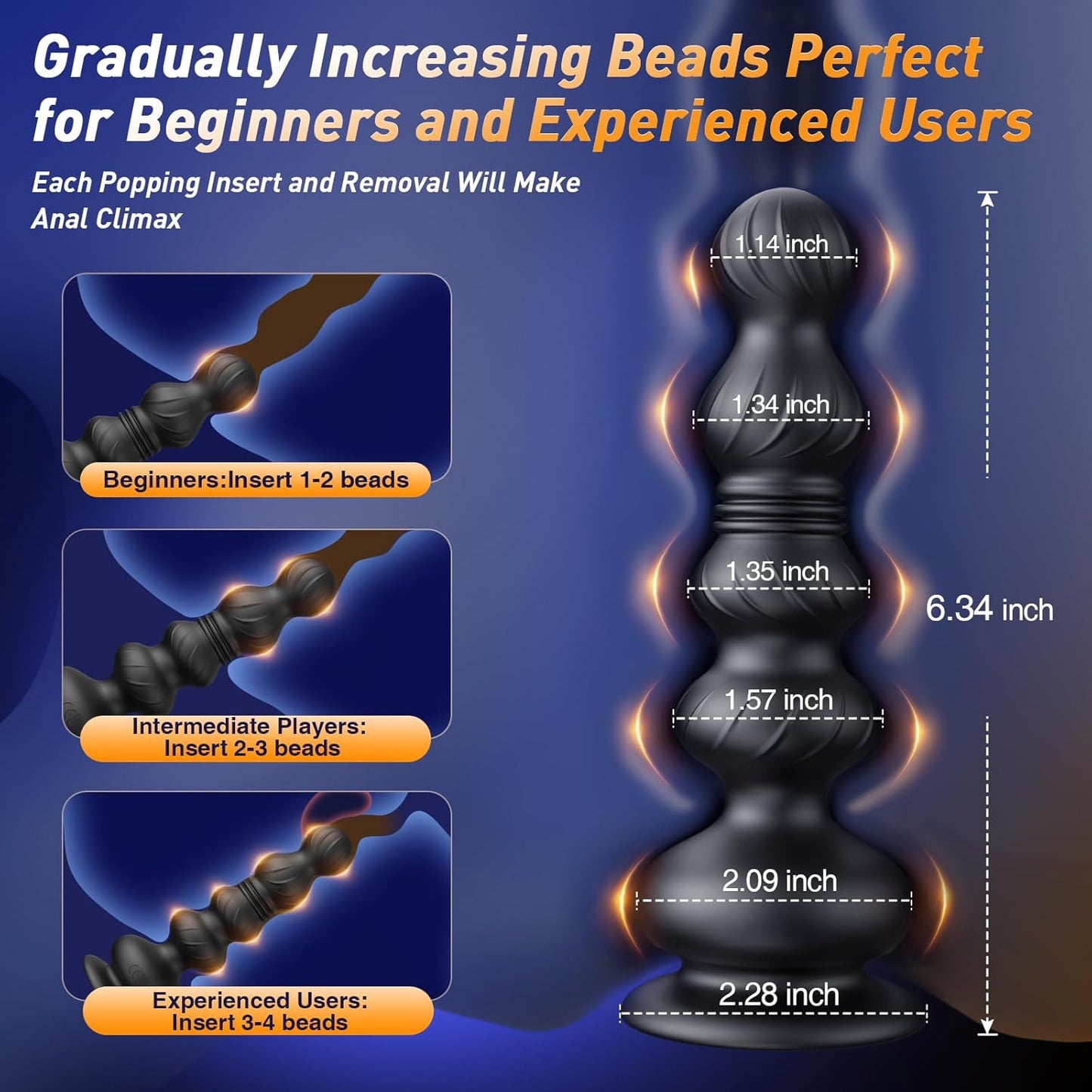 Thrusting Anal Beads Prostate Massager, Anal Vibrator Anal Toys Butt Plug 10 Vibrating Thrusting Anal Plug Male Sex Toys for Men Women Adult Toys Gradual Bead Anal Trainer App (Jet - Black) - SinfulX - 