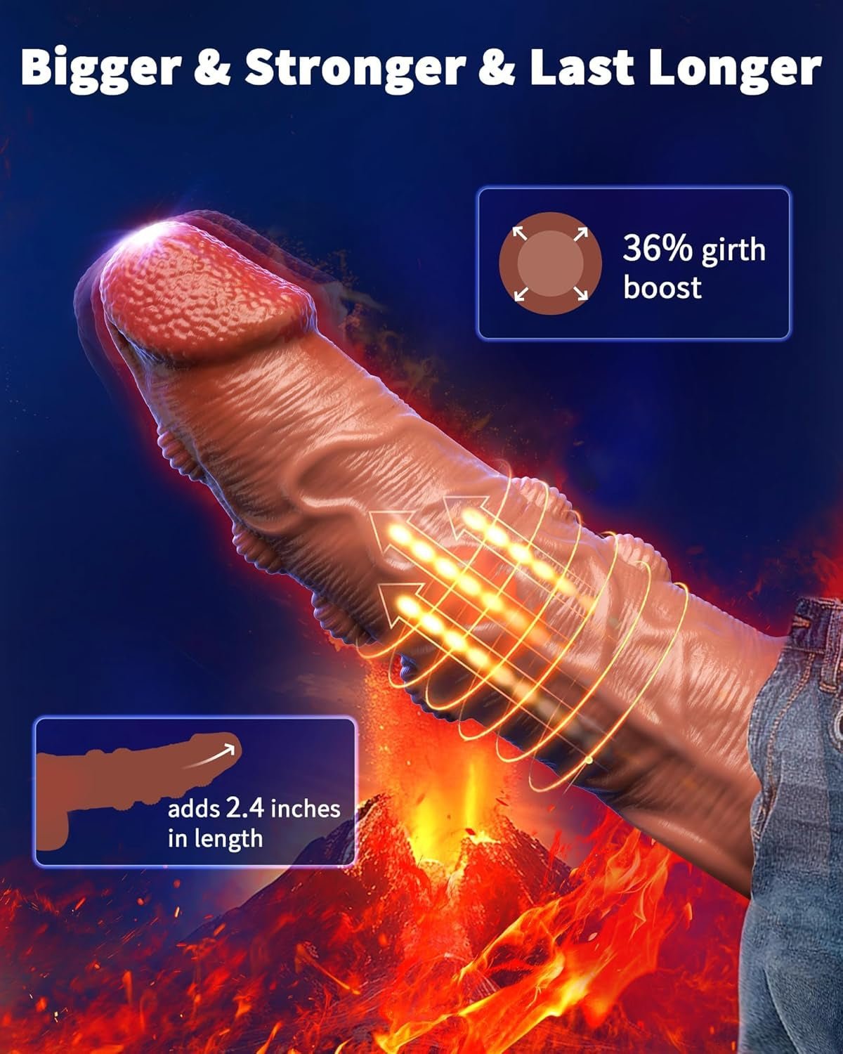 Penis Sleeve Sex Toys for Men, Male Sex Toys Penis Extender with APP Control, Medical - Grade Silicone Cock Sleeve with 10 Vibration Modes, Silent Design, Versatile Adult Toys with Cock Ring - SinfulX - 