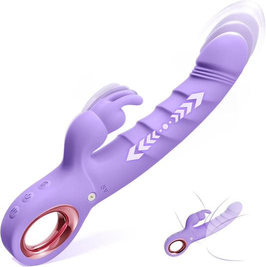 Thrusting Dildo Vibrator Adult Toys - Rabbit Vibrator Dildos with 7 Thrusting & Rabbit & Vibration Modes - Independent Control Sex Toys with Multiple Stimulation, G Spot Vibrator for Women