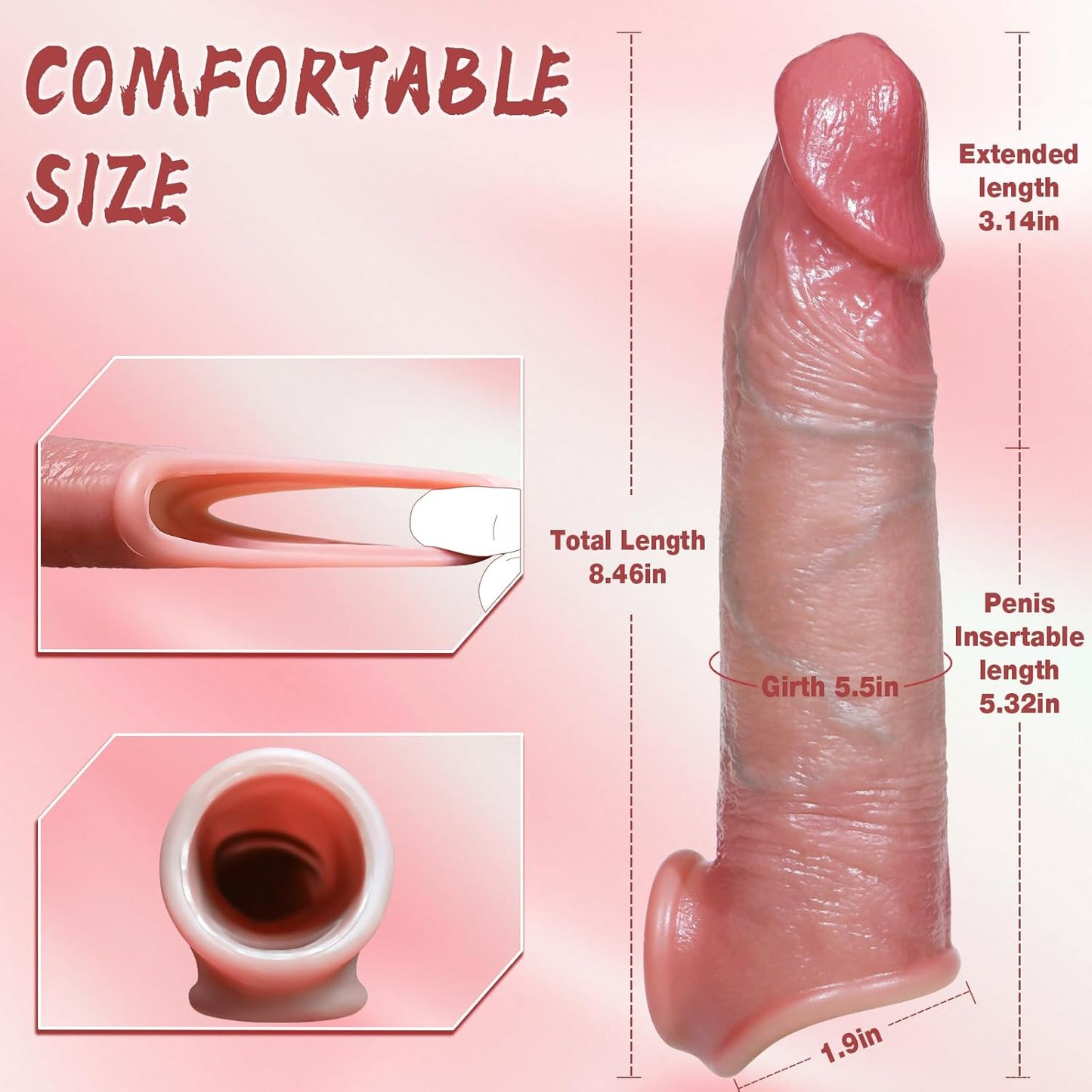 Penis Sleeve Sex Toys for Men - Male Sex Toys Penis Extender Silicone Cock Sleeve, Adult Toy Reusable Realistic Penis Enlarger Rings Thicken, Delay Ejaculation Stronger Erection for Mens Couples - SinfulX - 