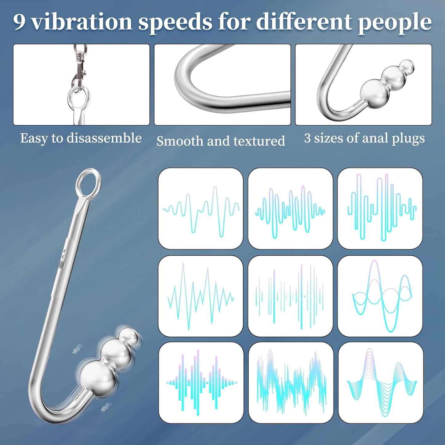 Vibrating Anal Hook BDSM Sex Bondage - Neck to Wrist Restraints Kit, Sex Toys for Couple Adjustable behind Back Handcuffs Bondage Restraints Set, Bed SM Adult Sex Game Play, Sex Toys for Beginner