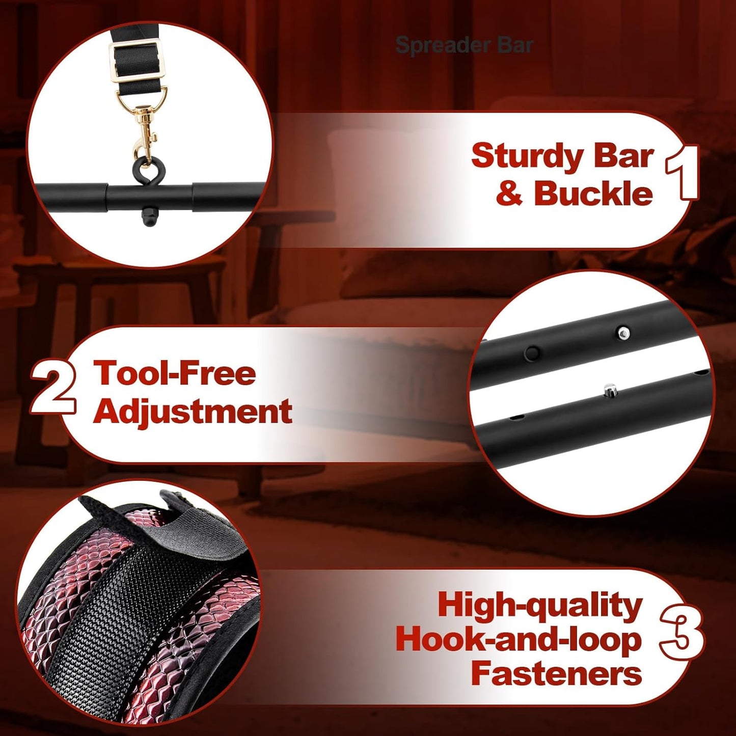 Leg Spreader Bar Adjustable Bondage Restraint BDSM Set Wrist Ankle Straps Connecting Rods for Customizable Adult Play Scenarios (Two Piece Set) - SinfulX - 