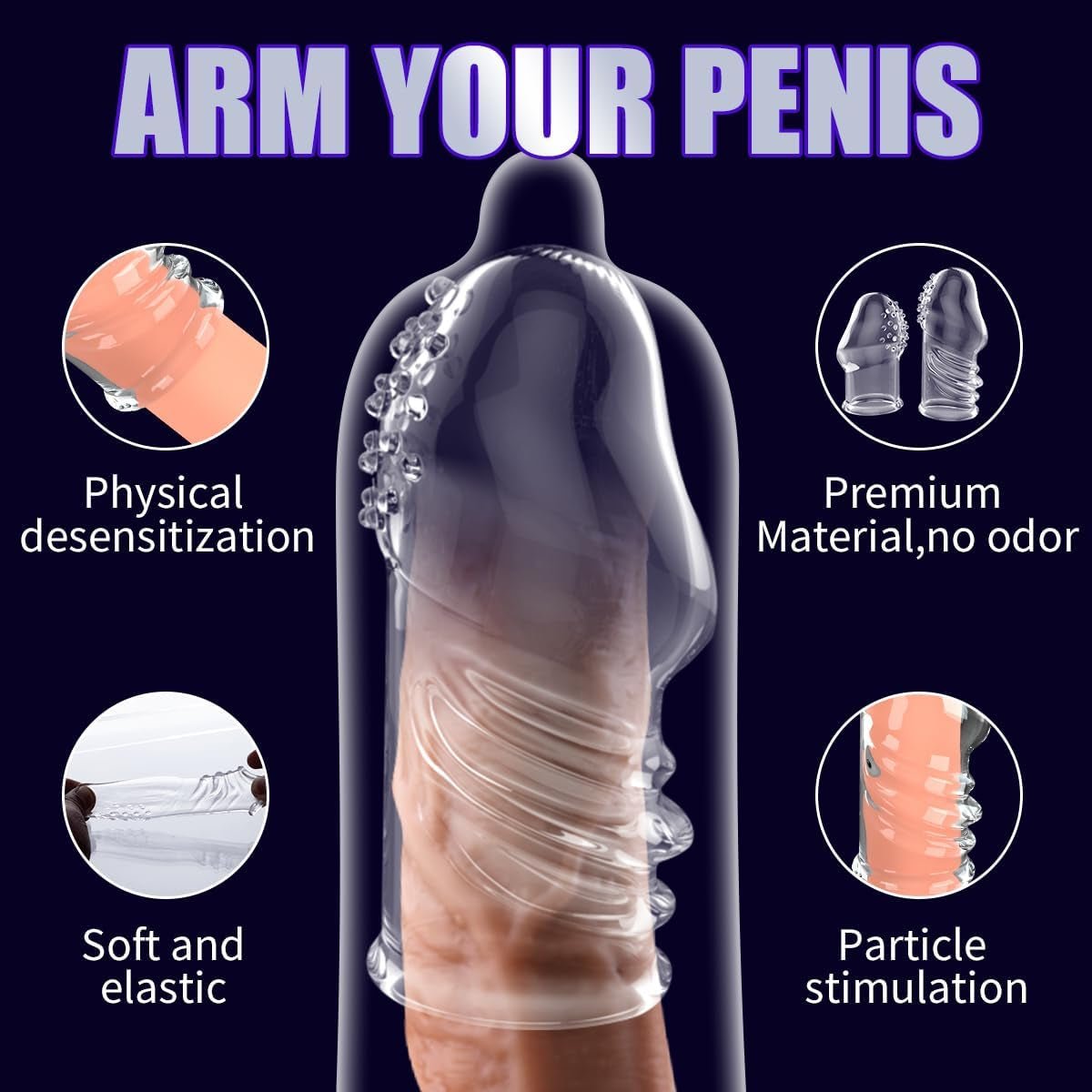 2 Pcs Reusable Clear Penis Sleeve, Soft Phimosis Stretcher Glans Condom with Large Particles,Cocksleeve for Men Delay Ejaculation,Girth Enhancer Sleeve G Spot Stimulator,Adult Toys for Men and Couples - SinfulX - 