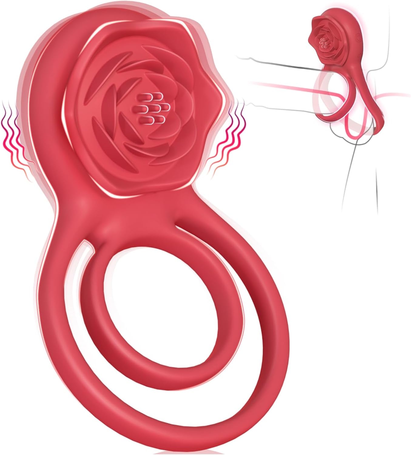 PetalGrip Rose Cock Ring Clit Stimulator 7 Modes Silicone - SinfulX - Personal Care > Sexual Wellness > Couples Cock Ring