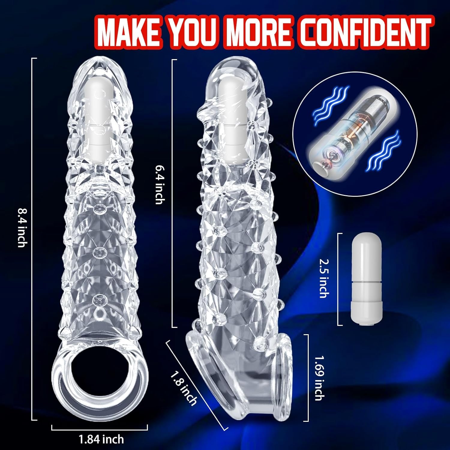 Penis Sleeve Vibrating Cock Sleeve, Penis Extension Reusable with Clitoral Stimulator, Soft Graininess Shaped Penis Extender, Penis Sleeve Enlarge Prolong, Sex Toy for Men and Women Pleasure