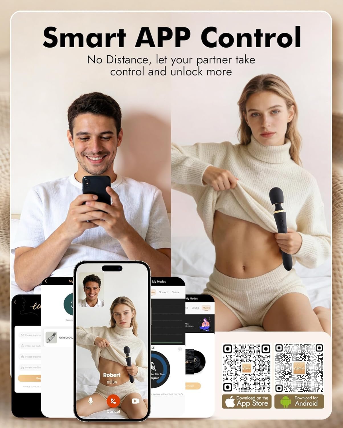 DualNova App Control Thrusting Wand Vibrator Dual Motor - SinfulX - Personal Care > Sexual Wellness > Wand Vibrator