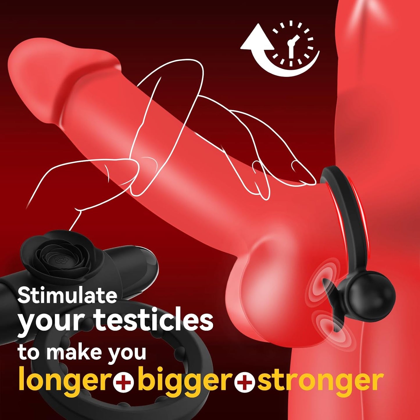 Vibrating Cock Ring with Bullet Vibrator for Men,  Adult Sex Toys Penis Ring Vibrator for Penis Testicles Clitoris Stimulation, Rose Clitoral Stimulator for Couples Sex Toy, Black