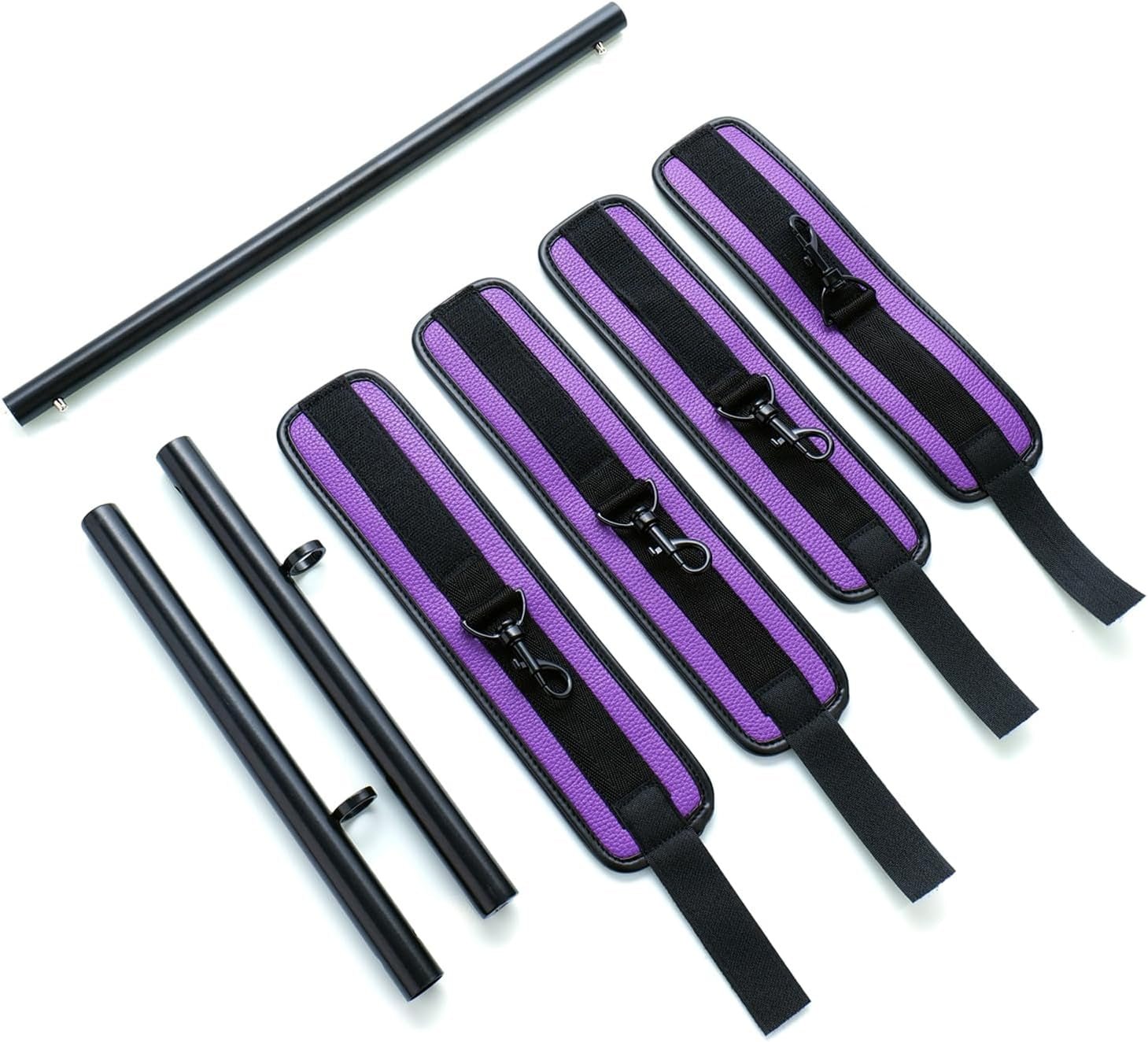 Spreader Bar Expandable Exercise Stainless Steel with 4 Pcs Fur Adjustable Strap, Yoga Training Fitness Gear, Workout Bar,Sports Gym Kit - SinfulX - 