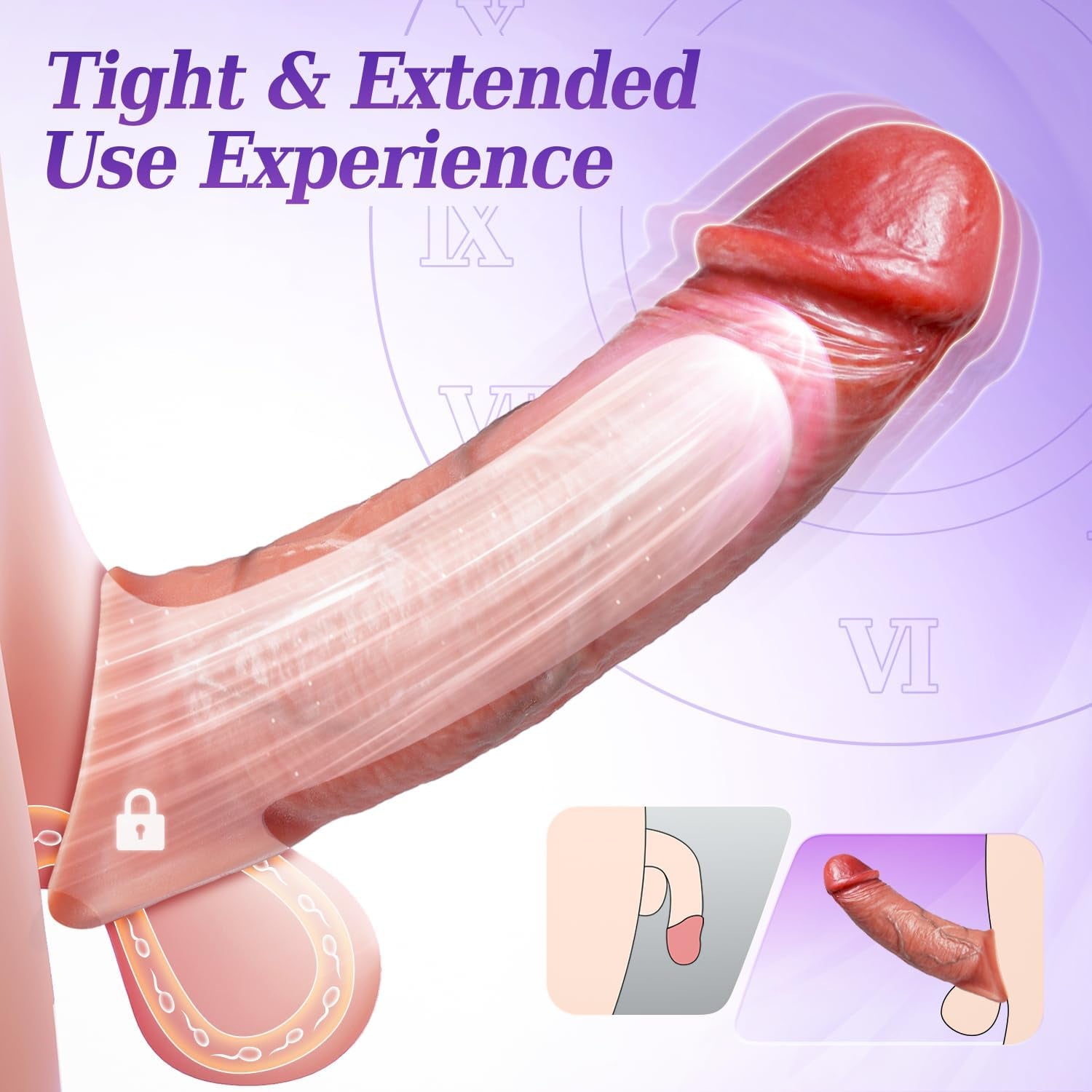Penis Sleeve Male Vibrator with 6 Cock Rings - 5IN1 Realistic Cock Sleeve Prolong Adult Toys, Smart App & Remote Control Penis Ring with Multiple Vibrations, Male Sex Toys for Men Couples - SinfulX - 