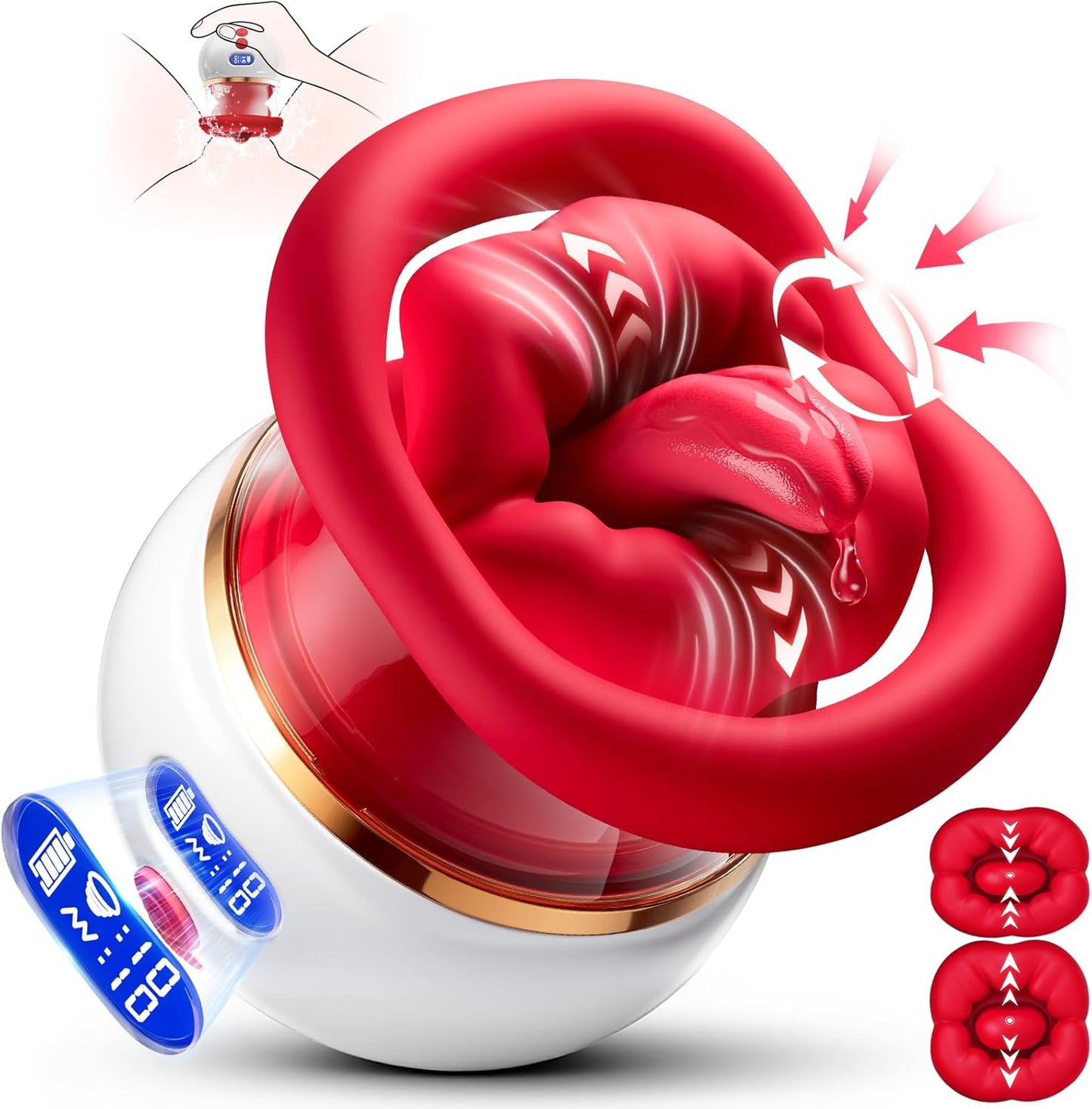 Sucking Vibrator Rose Sex Toy - 5 in 1 Kiss Lover Women Sex Toys Mouth Vibrator Tongue Toy with LCD, 10 Sucking & 10 Tongue Licking & 10 Vibrating, Clit Nipple & Anal Toys for Female Couples - SinfulX - 