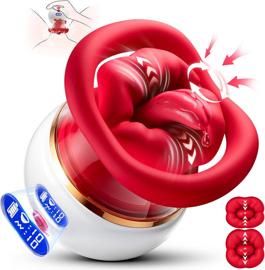 Sucking Vibrator Rose Sex Toy - 5 in 1 Kiss Lover Women Sex Toys Mouth Vibrator Tongue Toy with LCD, 10 Sucking & 10 Tongue Licking & 10 Vibrating, Clit Nipple & Anal Toys for Female Couples - SinfulX - 
