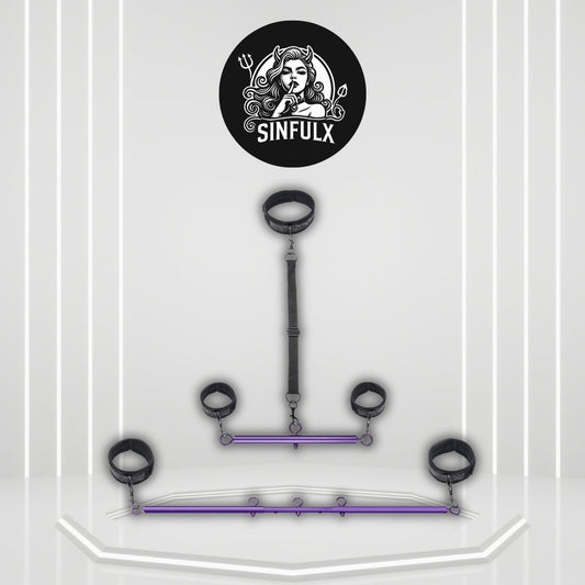 VioletLock Purple Spreader Bar BDSM Kit with Collar & Cuffs - SinfulX -