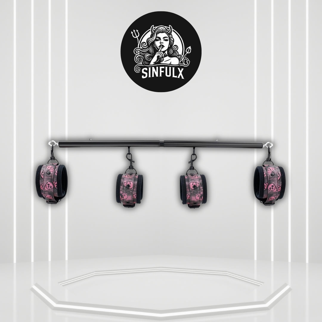 SkullFury Pink Skull Spreader Bar with Furry Straps