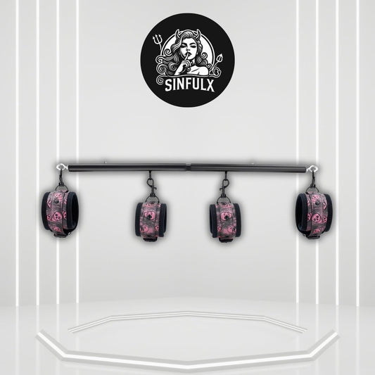 SkullFury Pink Skull Spreader Bar with Furry Straps - SinfulX -