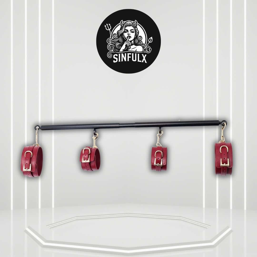 CrimsonVelvet Wine Red Spreader Bar with Furry Cuffs