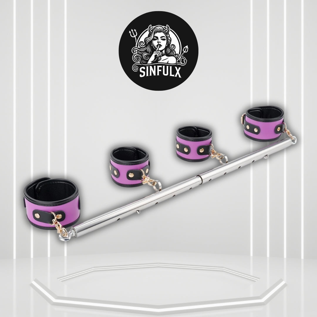 VelvetGrip Purple Adjustable Spreader Bar with Furry Straps