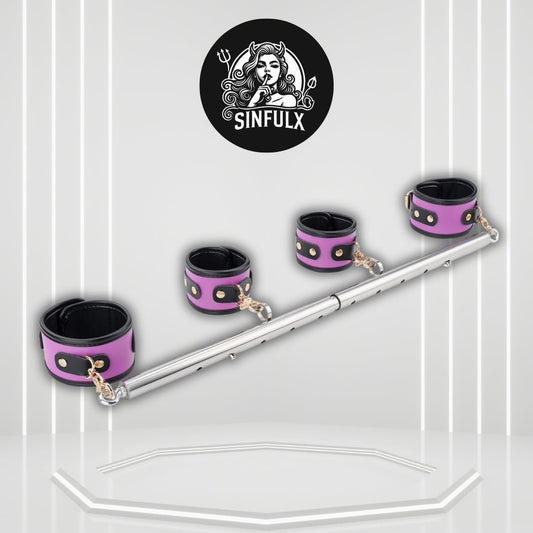 VelvetGrip Purple Adjustable Spreader Bar with Furry Straps - SinfulX -
