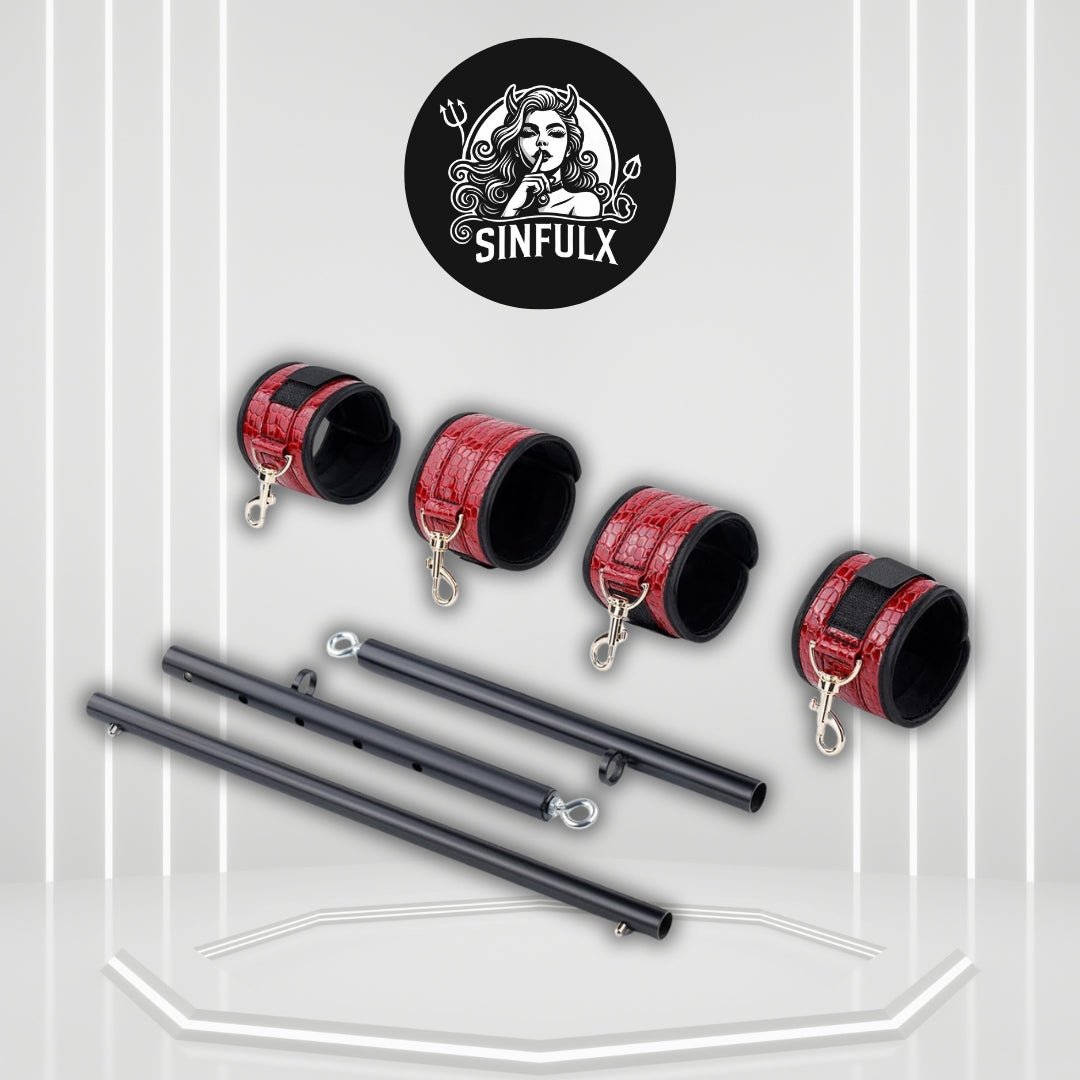 CrimsonCroc Red Crocodile Spreader Bar with Cuffs - SinfulX -