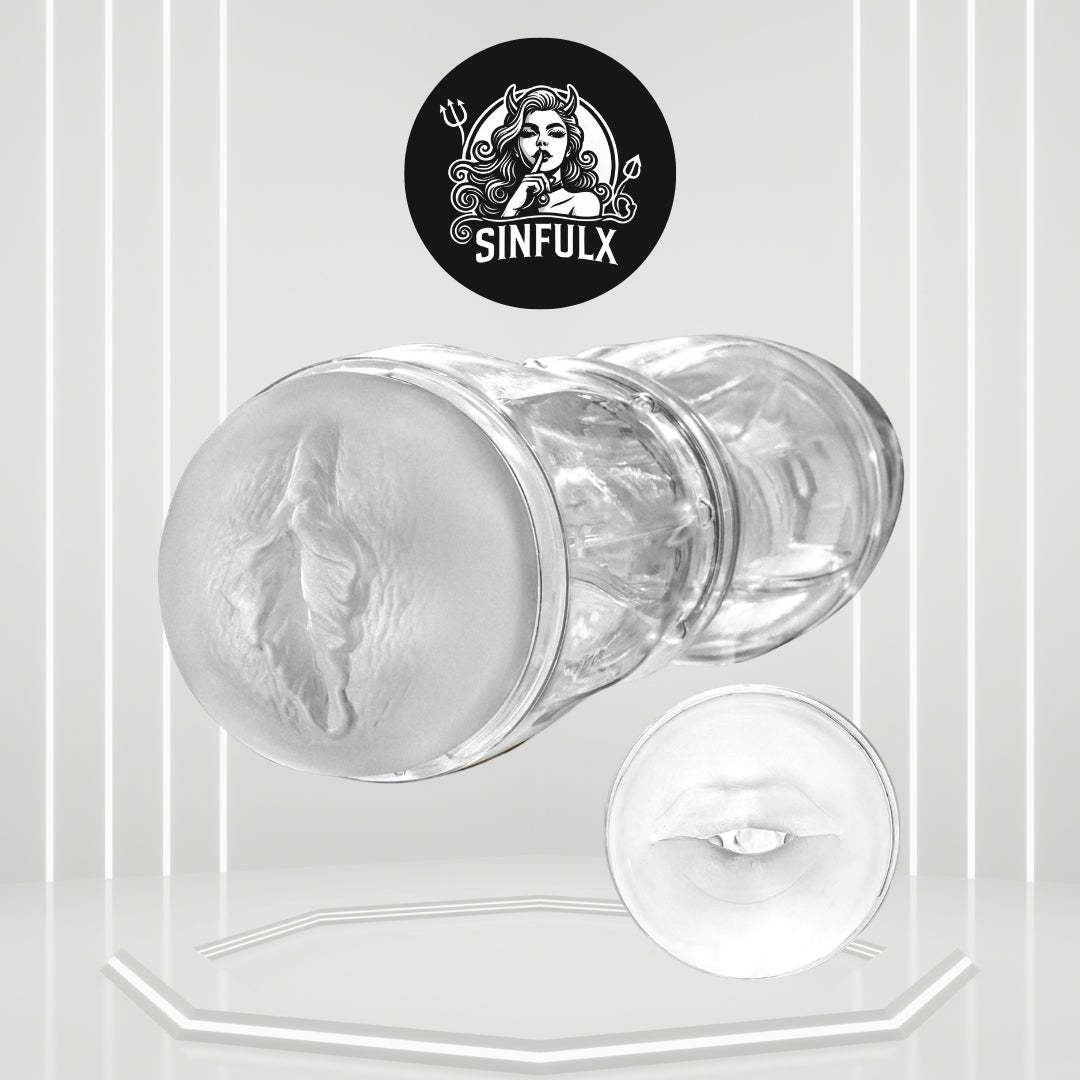 CrystalView Clear Dual Entry Pocket Pussy 9.5" Male Stroker - SinfulX -