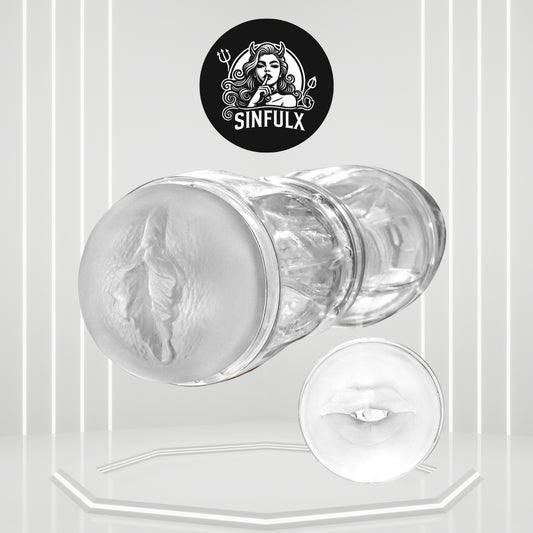 CrystalView Clear Dual Entry Pocket Pussy 9.5" Male Stroker - SinfulX -