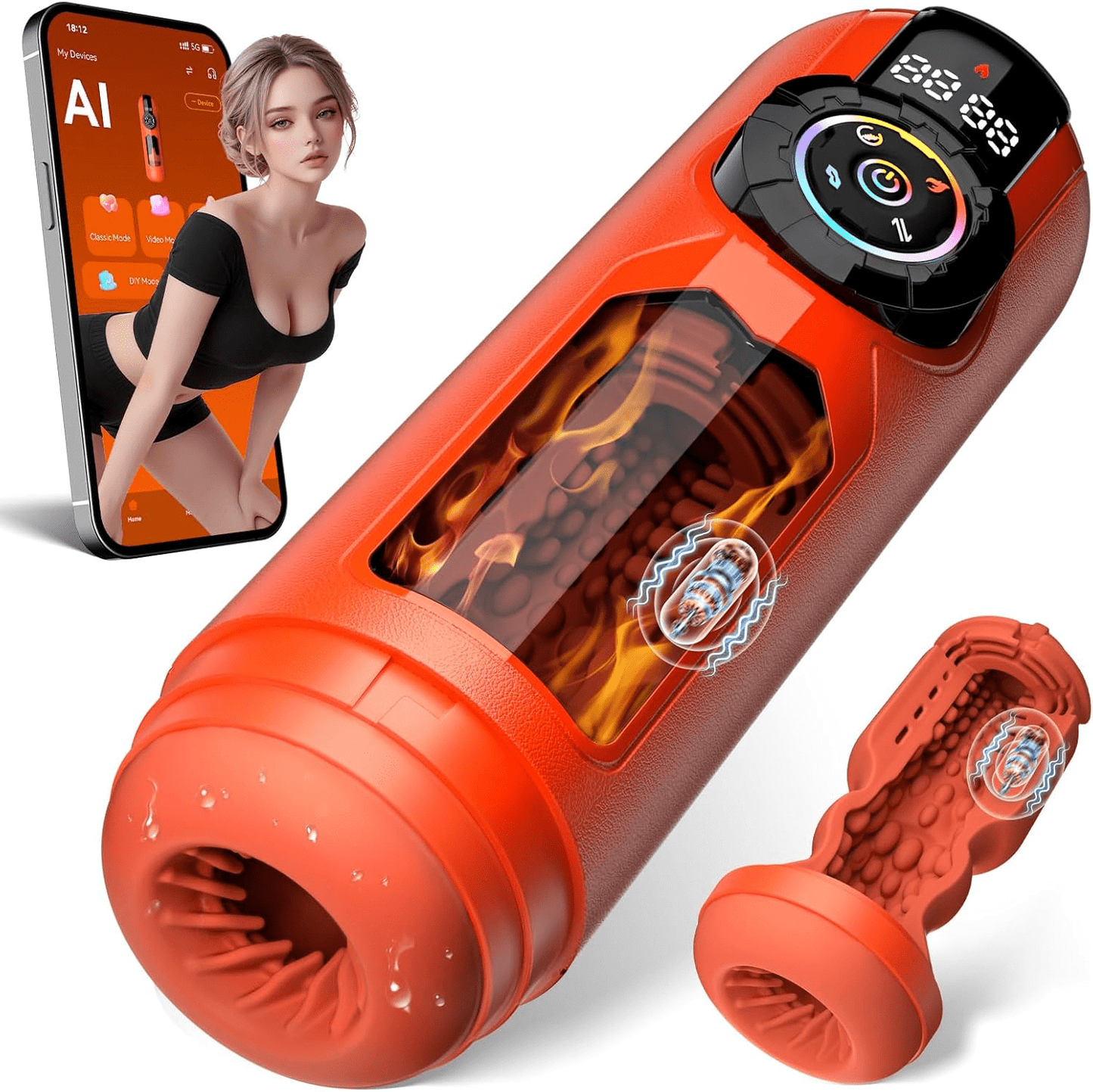 Heating Male Masturbator Penis Pump, Upgrade 5 in 1 Male Sex Toys for Men, AI Interaction APP Control with 9 Vibrating & Licking & Thrusting & Suck Modes, Adult Sex Toy Machines Devices Pocket Pussy - SinfulX - 