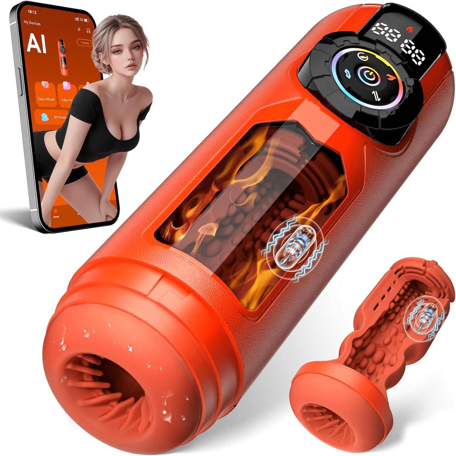 Heating Male Masturbator Penis Pump, Upgrade 5 in 1 Male Sex Toys for Men, AI Interaction APP Control with 9 Vibrating & Licking & Thrusting & Suck Modes, Adult Sex Toy Machines Devices Pocket Pussy - SinfulX - 