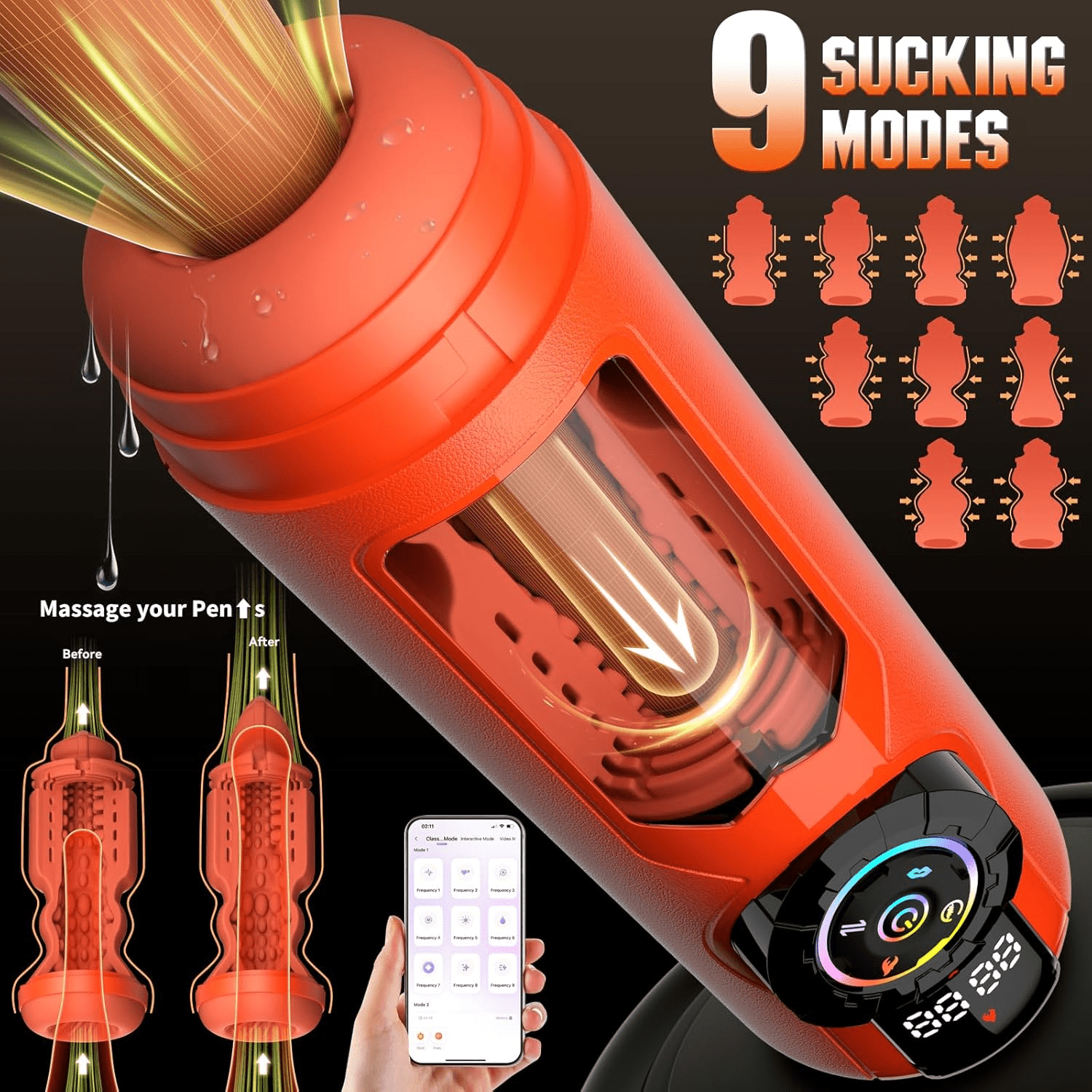 Heating Male Masturbator Penis Pump, Upgrade 5 in 1 Male Sex Toys for Men, AI Interaction APP Control with 9 Vibrating & Licking & Thrusting & Suck Modes, Adult Sex Toy Machines Devices Pocket Pussy - SinfulX - 