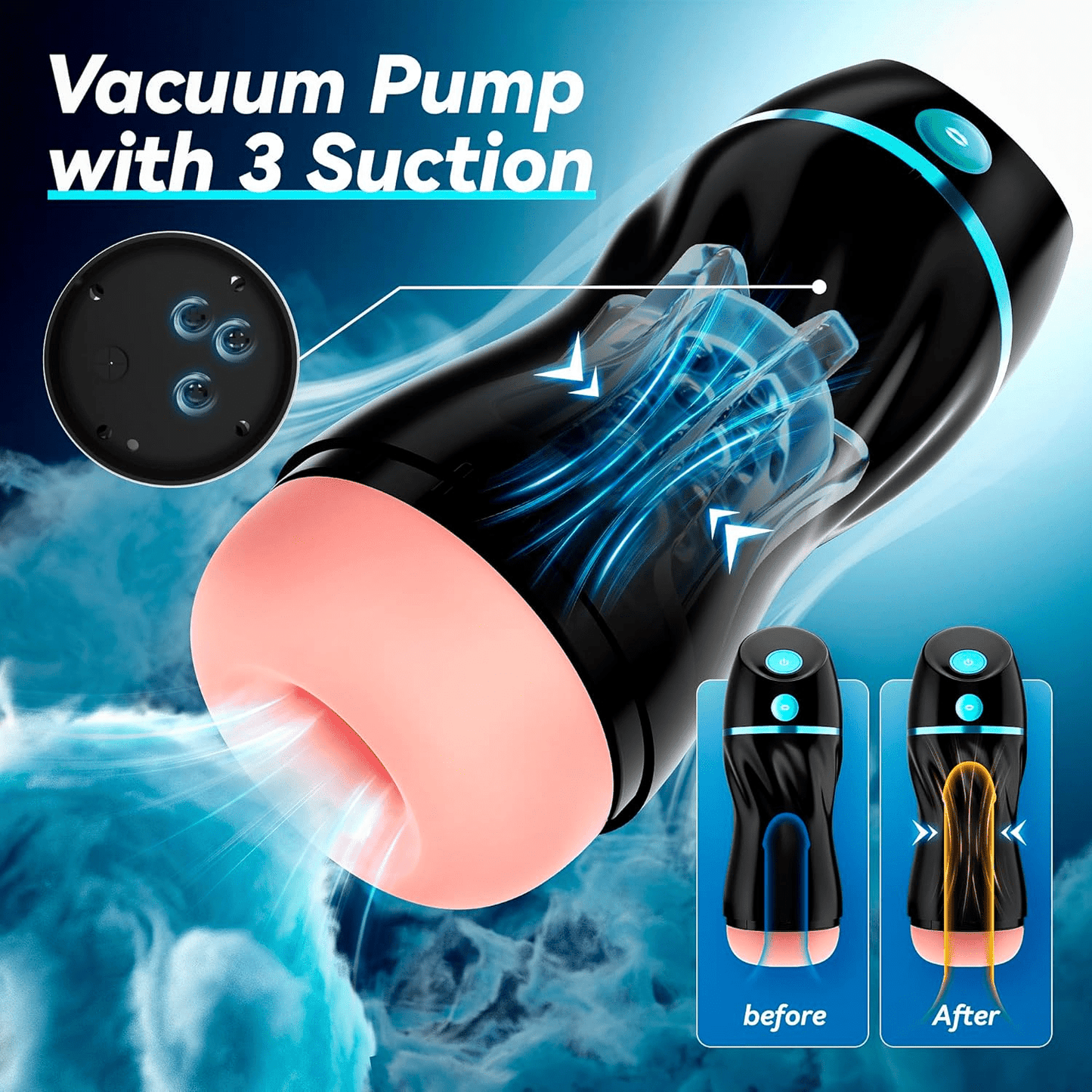AI Interactive Sucking Male Masturbators - 7 Vibration & Suction Hands Free Pocket Pussy Male Stroker with 3D Realistic Textured, Blowjob Toy Penis Pump Adult Male Sex Toys for Men Sex Machine - SinfulX - 