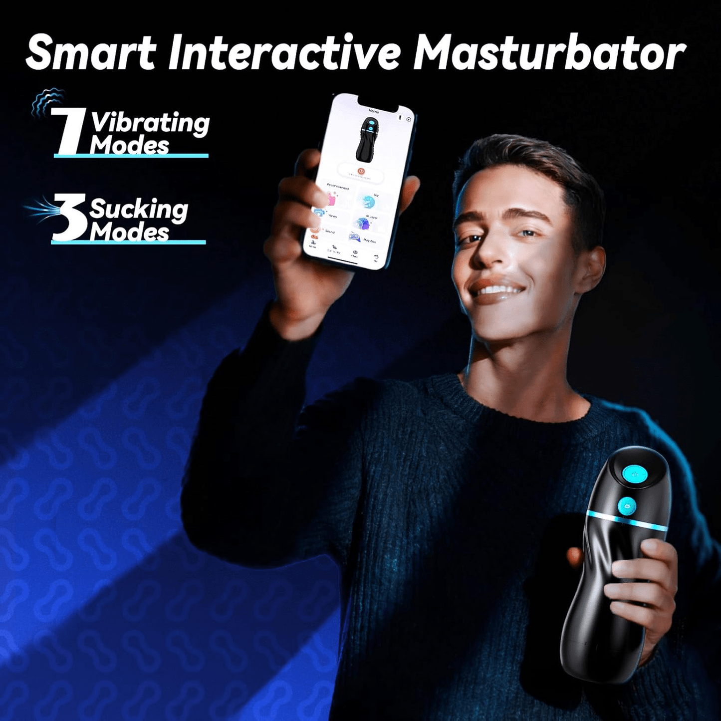 AI Interactive Sucking Male Masturbators - 7 Vibration & Suction Hands Free Pocket Pussy Male Stroker with 3D Realistic Textured, Blowjob Toy Penis Pump Adult Male Sex Toys for Men Sex Machine - SinfulX - 