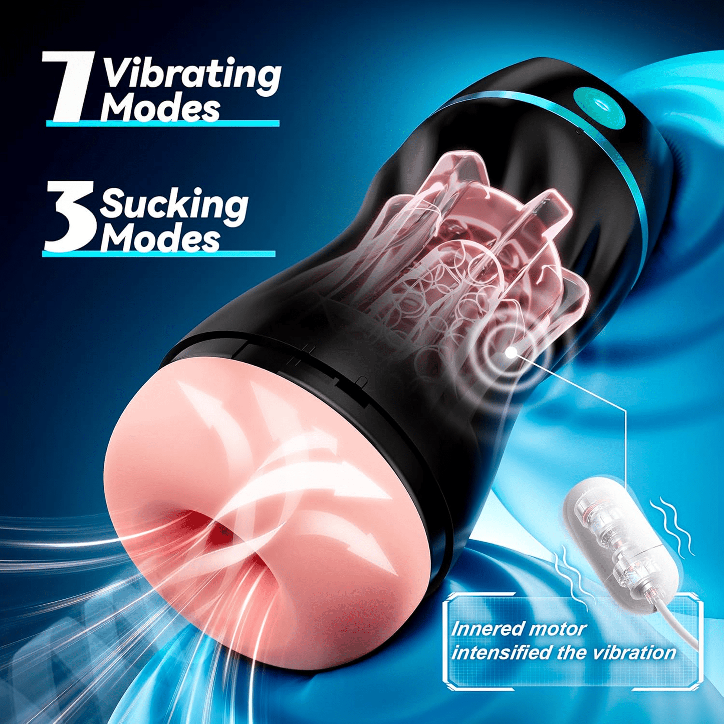 AI Interactive Sucking Male Masturbators - 7 Vibration & Suction Hands Free Pocket Pussy Male Stroker with 3D Realistic Textured, Blowjob Toy Penis Pump Adult Male Sex Toys for Men Sex Machine - SinfulX - 